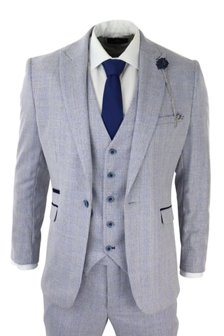 Traje de tweed de 3 piezas para hombre, a cuadros azul claro, Peaky Blinders, traje de boda Gatsby de los años 20
