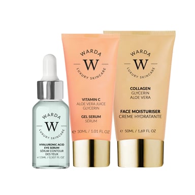 Skin Glow Boost Vitamin C Gel Serum 30ml + Skin Hydration Boost Hyaluronic Acid Eye Serum 15ml + Skin Lifter Boost Collagen Moisturiser 50ml