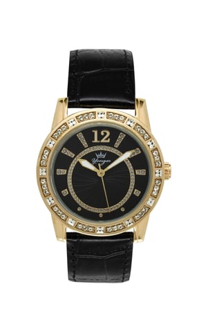 Reloj Yonger and Bresson con esfera negra y correa negra y caja dorada