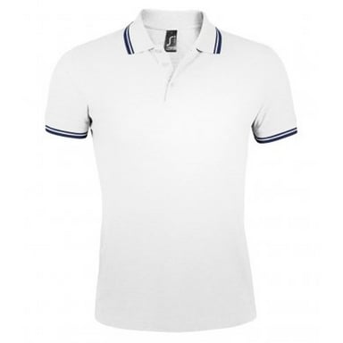 SOLS Mens Pasadena Tipped Short Sleeve Pique Polo Shirt (White/Navy)