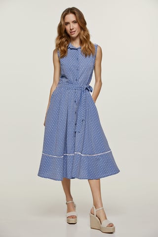 Vestido con detalle de botones y lunares índigo