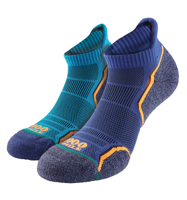1000 Mile - 2 Pack Calcetines Tobilleros para Hombre de una Capa Suaves y Transpirables - Kingfisher / Azul Marino