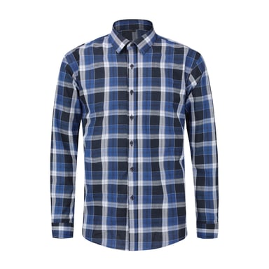 Men's Solid Color Lapel Long Sleeve Shirt Plaid Dark Blue