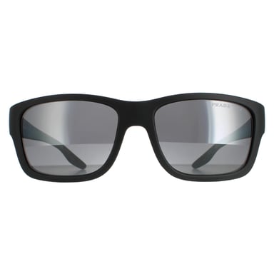 Prada gafas de sol deportivas ps01ws ufk07h gris goma gris oscuro plata espejo polarizadas