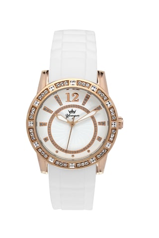 Yonger and Bresson: reloj de cuero blanco con bisel de oro rosa