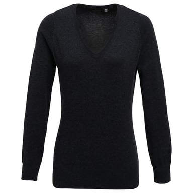 Premier Womens/Ladies Knitted Cotton Acrylic V Neck Sweatshirt (Charcoal)
