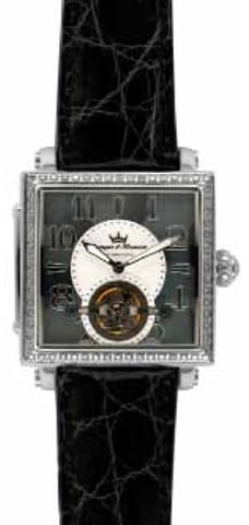 Yonger: reloj con banda negra y diamantes en el bisel