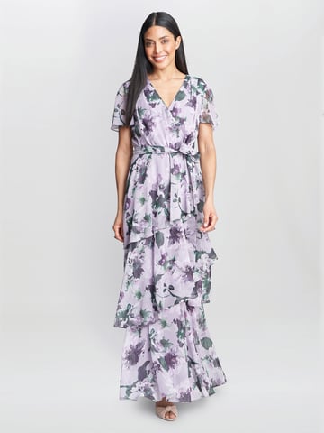 RUBY Printed Tiered Maxi Dress with Belt