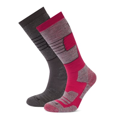 Linz 2 Pack Womens Ski Socks Dark Grey Marl/Dark Pink