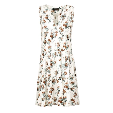 Sleeveless Ecru Floral A Line Dress