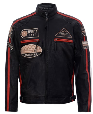 Chaqueta de motociclista de carreras de cuero con cremallera