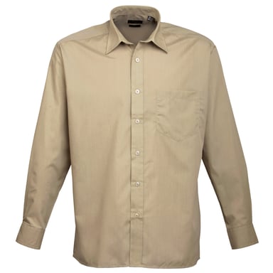 Premier Mens Premier Poplin Long-Sleeved Formal Shirt (Khaki)