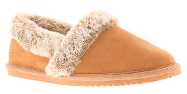 Hush Puppies Womens Slippers Full Fluffy Ariel Suede Leather tan