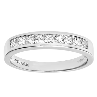 Anillo de media eternidad con engaste de canal de diamantes de talla princesa de 0,50 quilates en oro blanco de 9 quilates