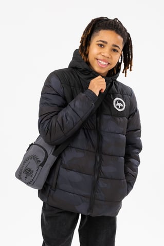 Hype Boys Black Classic Camo Crest Puffer Jacket
