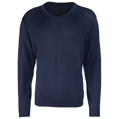 Premier Mens Knitted Cotton Acrylic V Neck Sweatshirt (Navy)