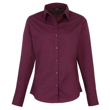 Premier Womens/Ladies Poplin Long-Sleeved Blouse (Aubergine)
