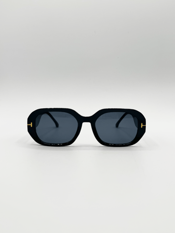 Oval Sunglasses with Wide Arm in Black