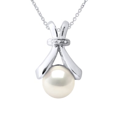 Necklace Jewelry Diamond 0.01Cts White Gold and Real Cultured Freshwater Pearl Button 6-7 mm