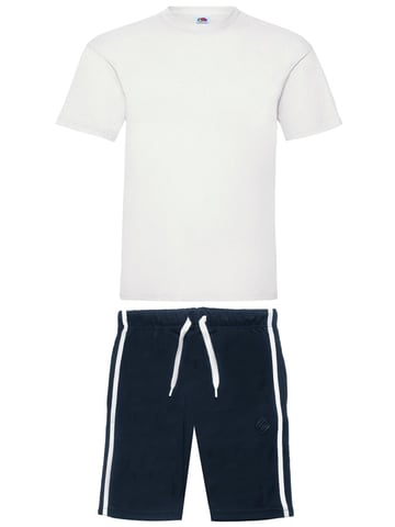 Enzo | Conjunto de camiseta y pantalón corto para hombre - Blanco/Azul marino