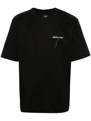 Fendi Made in Fendi Camiseta Bordada con Logotipo en Negro