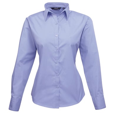 Premier Womens/Ladies Poplin Long-Sleeved Blouse (Mid blue)
