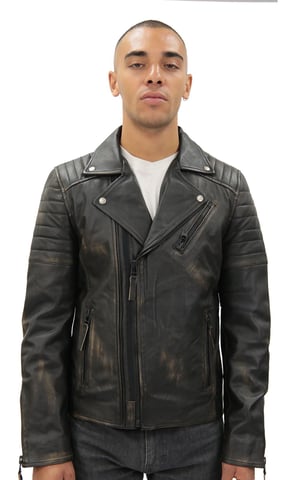 Chaqueta de motociclista de cuero con cremallera cruzada doble Brando para hombre - Casablanca