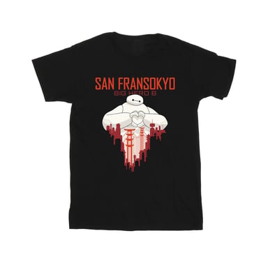 Disney Mens Big Hero 6 Baymax San Fransokyo Heart T-Shirt (Black)
