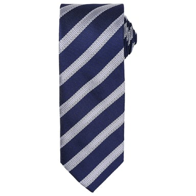 Premier Mens Stripe Waffle Tie (Navy/Silver)