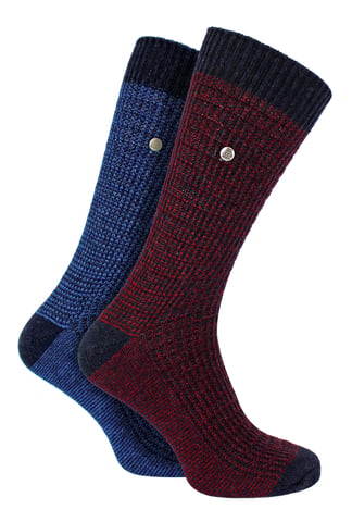 Calcetines de vestir de algodón para hombre | Calcetines de punto de peso medio, calcetines casuales con diseño acanalado para todos los días - Azul Marino / Morado