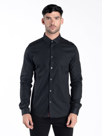 Luke 1977 Men's The Butchers Pencil Slim Fit Smart Shirt in Black