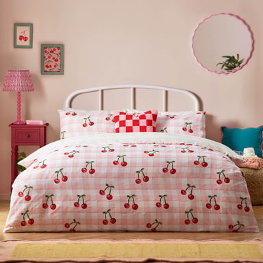 Heya Home Cherry Gingham Duvet Cover Set