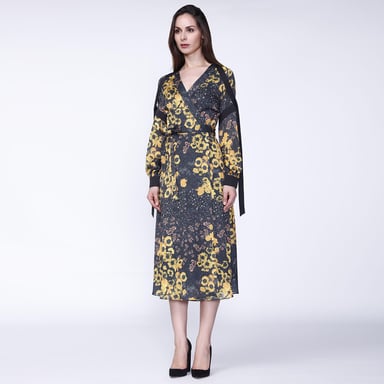 Floral print wrap midi dress