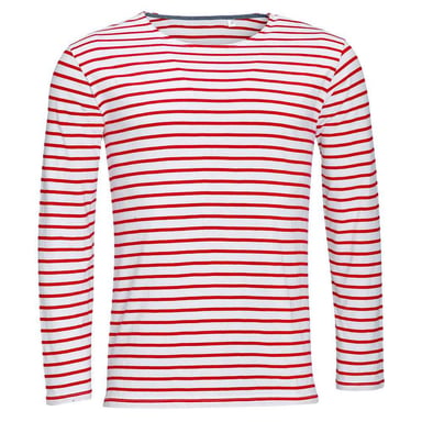 SOLS Mens Marine Striped Long-Sleeved T-Shirt (White/Red)