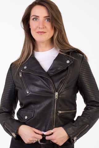 Pelle D’annata Patago Real Leather Biker Jacket in Black