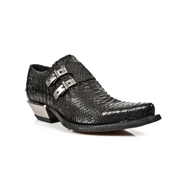 Zapatos con hebilla de piel de pitón negra con relieve New Rock 7934-S2