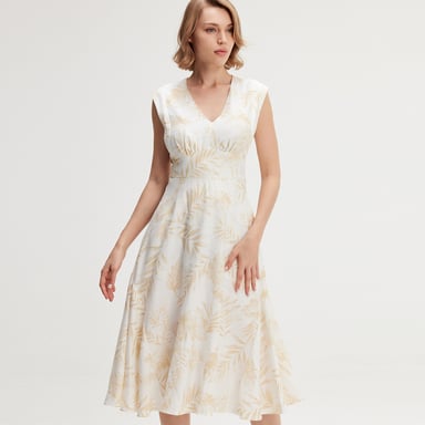 Tropical print sleeveless midi dress
