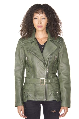 Chaqueta Biker Larga de Cuero para Mujer - Quito