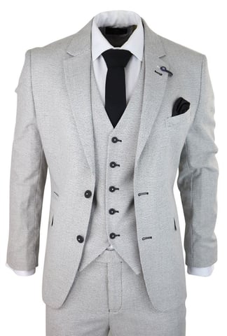 Traje clásico retro de tweed a cuadros gris claro de 3 piezas para hombre