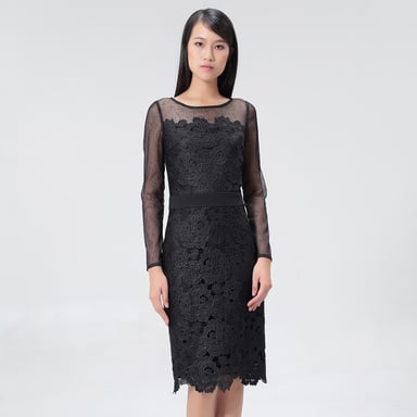 Macro lace cut-to-fit dress and tulle sleeves
