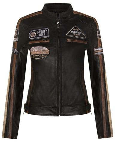 Chaqueta de cuero para mujer con insignias de carreras de motociclista - Agadir