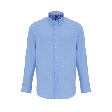 Premier Mens Striped Oxford Long-Sleeved Shirt (Oxford Blue)