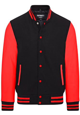 Chaqueta Bomber Universitaria De Cuero De Lana Roja Negra De Béisbol Letterman - Génova
