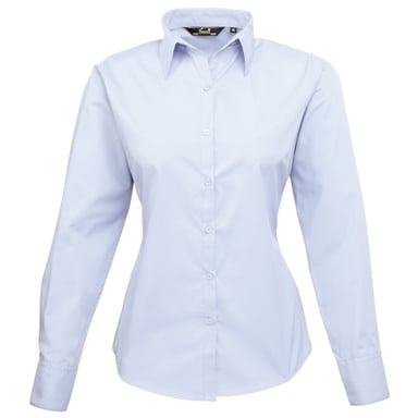 Premier Womens/Ladies Poplin Long-Sleeved Blouse (Light Blue)