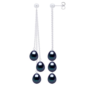 Earrings Trio - 3 Real Cultured Freshwater Pearls Pear 7-8 mm