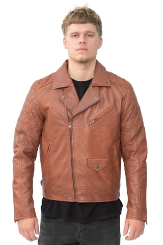 Chaqueta de cuero para motorista con cremallera cruzada para hombre - Gibraltar
