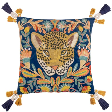 Funda de Cojín de Terciopelo Bordada con Leopardo Regal de Wylder Tropics
