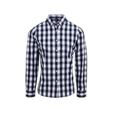 Premier Womens/Ladies Mulligan Checked Long-Sleeved Shirt (White/Navy)