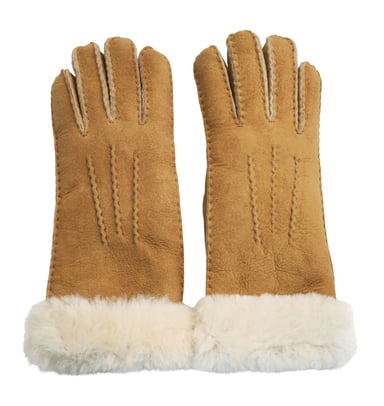 Guantes de gamuza de piel de oveja auténtica color canela para mujer con puños de piel