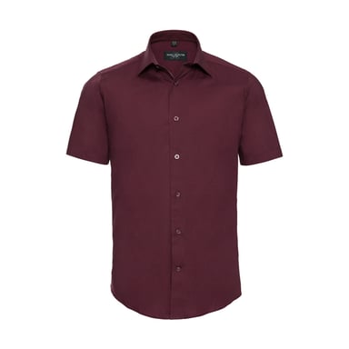 Russell Collection Mens Fitted Short-Sleeved Shirt (Port)